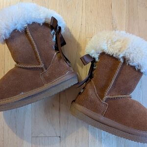 Lamo Tan Suede Boots with Fur Trim